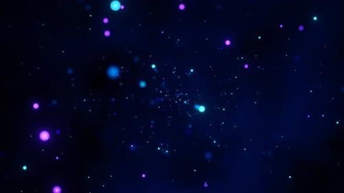 Particules scintillantes abstraites au néon en mouvement inverse sur fond noir