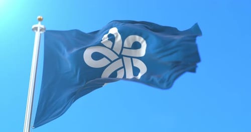 Blue Flag Waving with Abstract Symbol