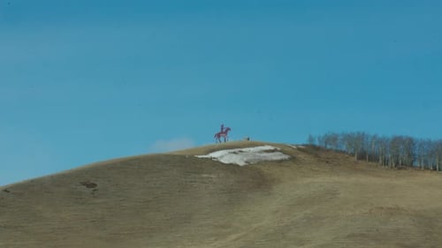 Horse rider statue on top of a hill