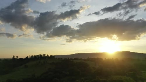 Sunset rural landscape aerial view. Nature scenery