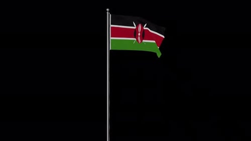 Waving Kenya Flag on Flagpole
