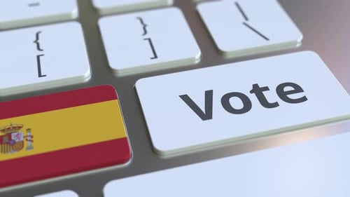 Texto de la votación y bandera de España en el teclado