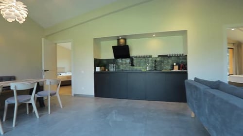 Home Interior Walk Throught Kitchen.modern Apartment.