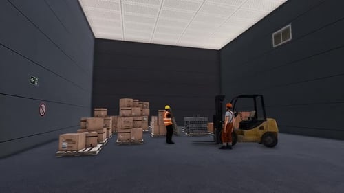 Warehouse Workers Moving Boxes with Forklift Animation