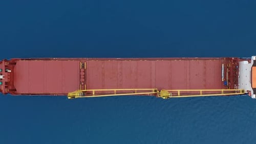 Aerial View. Cargo Ship on the Open Sea