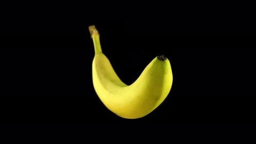 Gelbe Banane dreht sich auf einem schwarzen Hintergrund