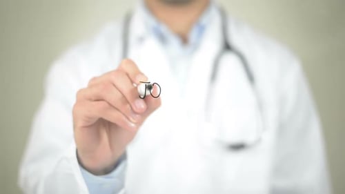 Joint's Pain, Doctor Writing on Transparent Screen