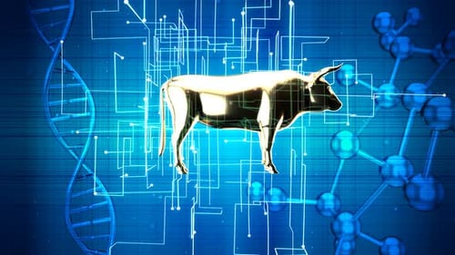 3D Bull Animation with DNA Strands and Molecular Technology