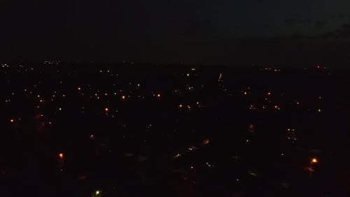 Beautiful colorful celebration fireworks over on a American small town of aerial view