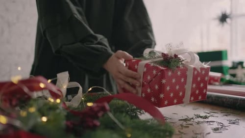 Holiday Gift Giving with Ribbon and Ornaments
