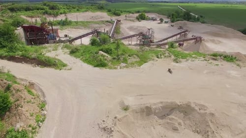 Aerial view of a conveyor belt on a stone quarry