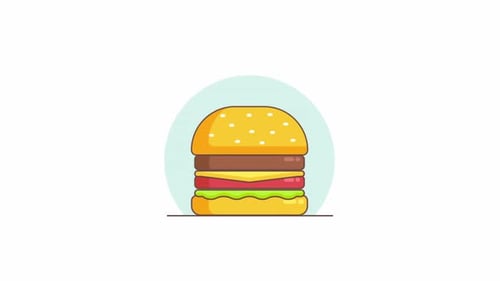 Flat Design Burger Exploding and Reassembling Animation