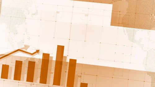 Animated Corporate Financial Data Graph with Global Map Overlay