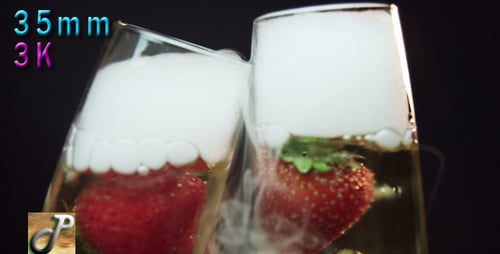 Champagne Glasses Toasting with Strawberries and Bubbly