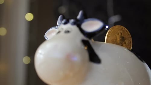 Bitcoin Leaning Against Ceramic Cow
