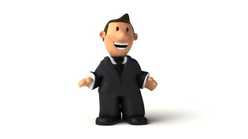 Happy 3D Businessman Cartoon Character Waving and Cheering