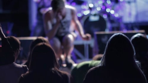 Crowd Enjoys Live Music Concert at Night