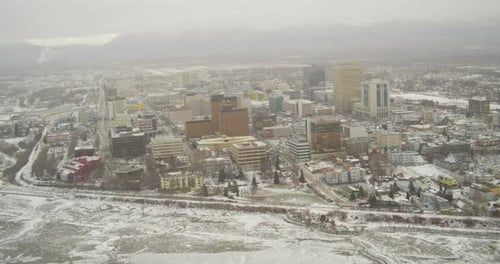 Aerial View of City Landscape in Winter
