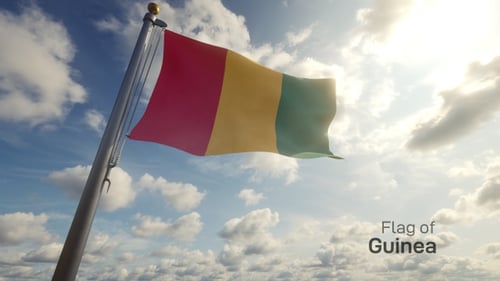 Realistic Guinea National Flag Waving in Blue Sky Animation