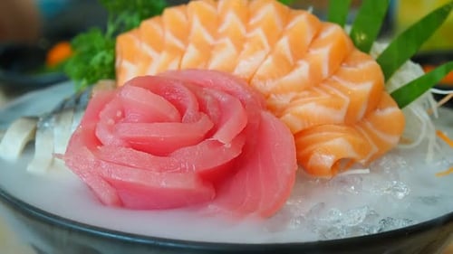 Arrangement of Fresh Sashimi on Ice