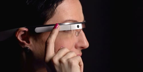 Woman Using Innovative Technology Glasses Device