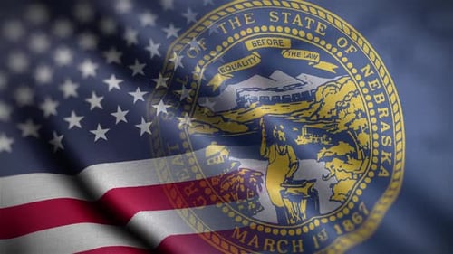 Waving American Flag with Nebraska State Seal Loop