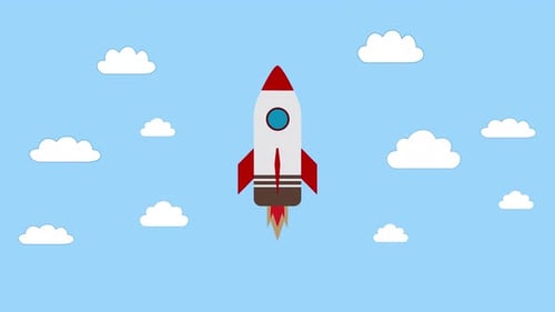 Rakete fliegt am Himmel, Start-up-Konzept.