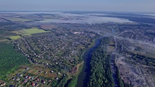Rural Village with a House Aerial View Landscape