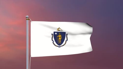 Massachusetts State Flag Waving in Realistic 3D Animation