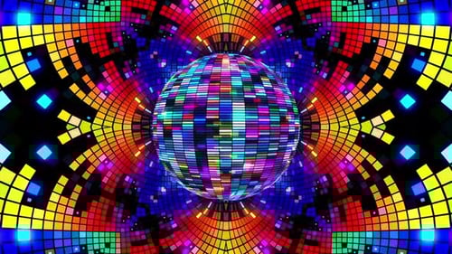 Retro Disco Ball Loop with Vibrant Party Lights Background