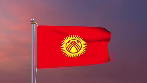 Waving Kyrgyzstan National Flag Animation on a Pole