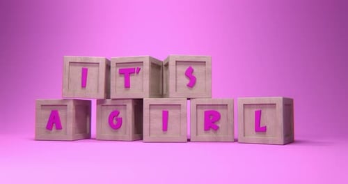 Pink Wooden Blocks It's A Girl Message Reveal