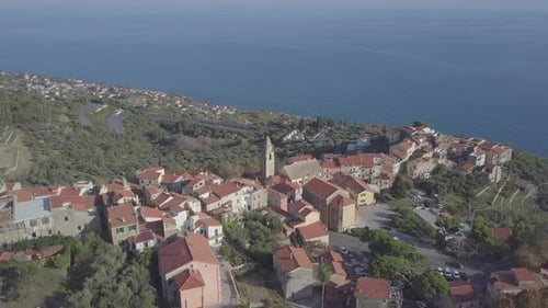 Historic Town Aerial View over Sea Coast