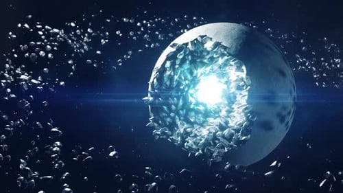 Zerstörter glühender Mond oder Planetoid im Weltraum