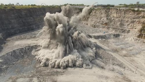 Explosion in a quarry with dynamite aerial shot