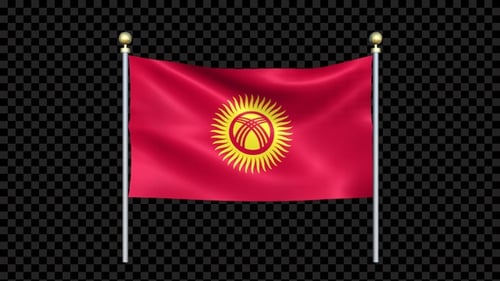 Realistic Kyrgyzstan Flag Waving on Flagpole with Alpha Channel
