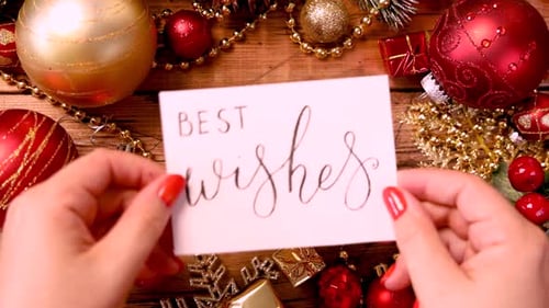 Festive Card with Christmas Decorations Top Shot