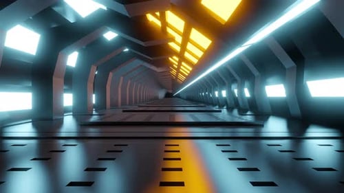 Futuristic Sci-Fi Tunnel Flight with Glowing Neon Lights Background