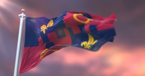 Animated Waving Historical Flag with Fleur-de-lis and Rings