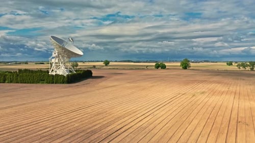 Aerial View of Satellite Dish in Field