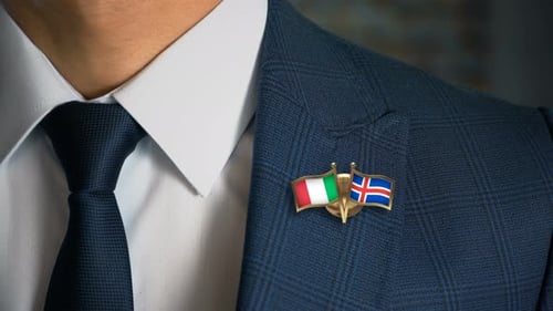 Close Up of Suit with Italy and Iceland Flags