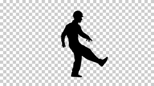 Silhouette Funky dancing by construction worker, Alpha Channel