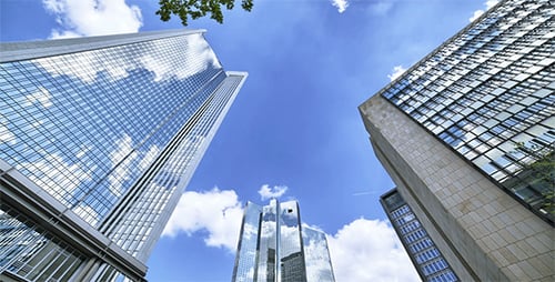 Modern Skyscrapers View Against Blue Sky