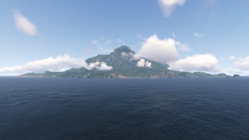 Aerial Drone Flight Over Lush Tropical Island and Blue Ocean