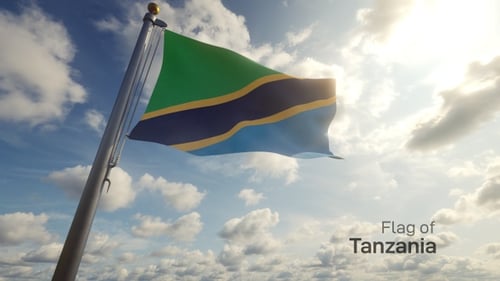 Tanzania National Flag Waving in Realistic Cloudy Sky