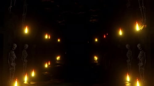 Dark Night In Cave Horror Skeleton 01 4K