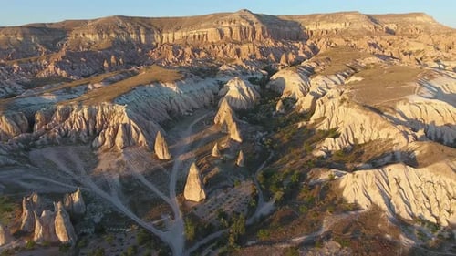 Hoodoos, Fairy Chimneys, Sedimentary Volcanic Rock Formations in Sunset, Cappadocia Turkey