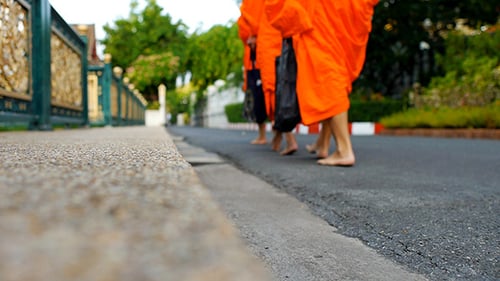 Buddhist Monks on a Morning Alms Round