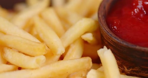 Close Up of French Fries with Ketchup