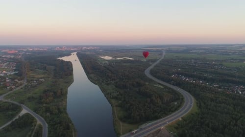 Scenic Aerial View With Heart Shaped Balloon